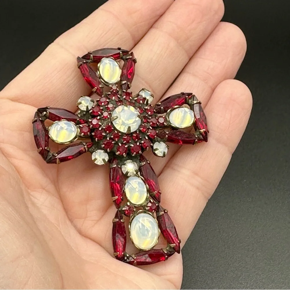 Alice Caviness Signed Rare Vintage Red Christian Cross Brooch
